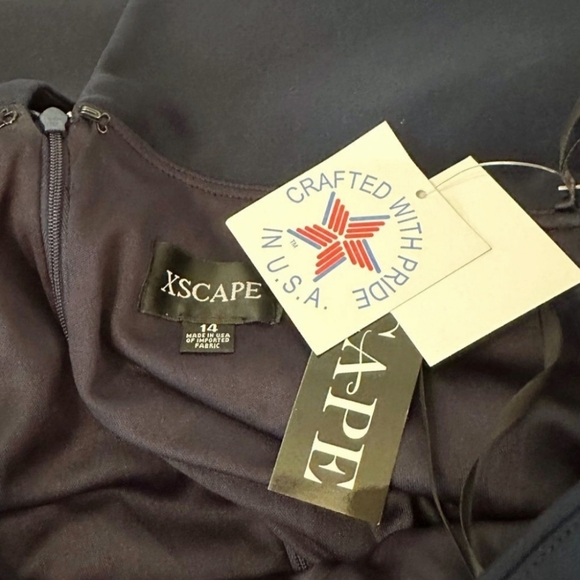 XSCAPE Elegant One-Shoulder Dark Navy Blue Gown NWT Sz 14 - Picture 6 of 6